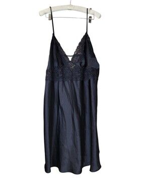 Fredrick's Of Hollywood Black Satin  Lace Babydoll Nighty Lingerie Slip Dress 1X